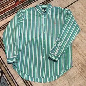 Polo by Ralph Lauren Men's Green and White Striped Shirt